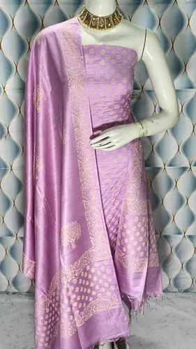 Elegant Hand Block Printed Katan Slub Cotton Suit Set